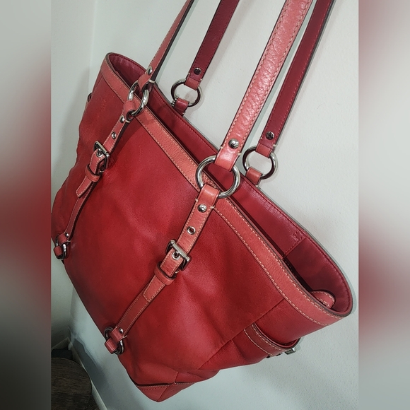 Coach RED Leather Gallery East West Tote Purse Turnlock Bag Vintage f0820-f11525 - Picture 5 of 13